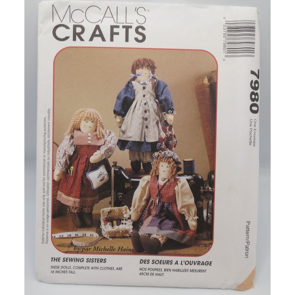 McCall's Crafts 7980 Sewing Sisters Doll Clothes 18" Dolls 1995 Folk Art